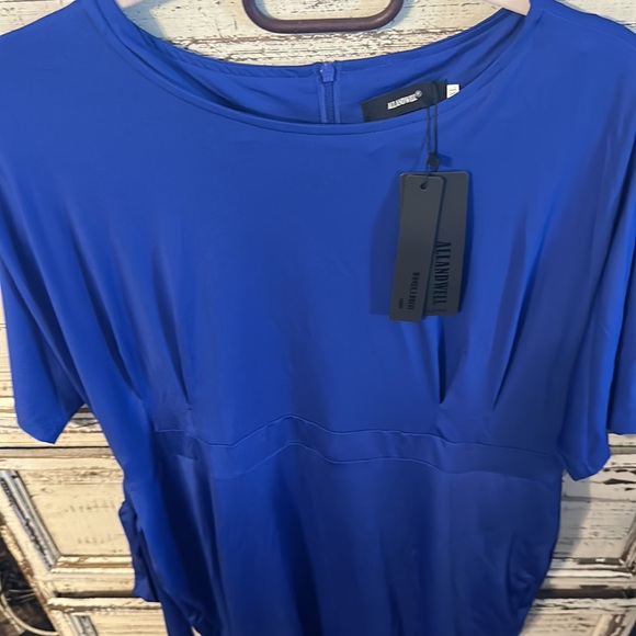 NWT allandwell royal blue short sleeve midi length dress with tie zipper size 2x - Picture 7 of 7